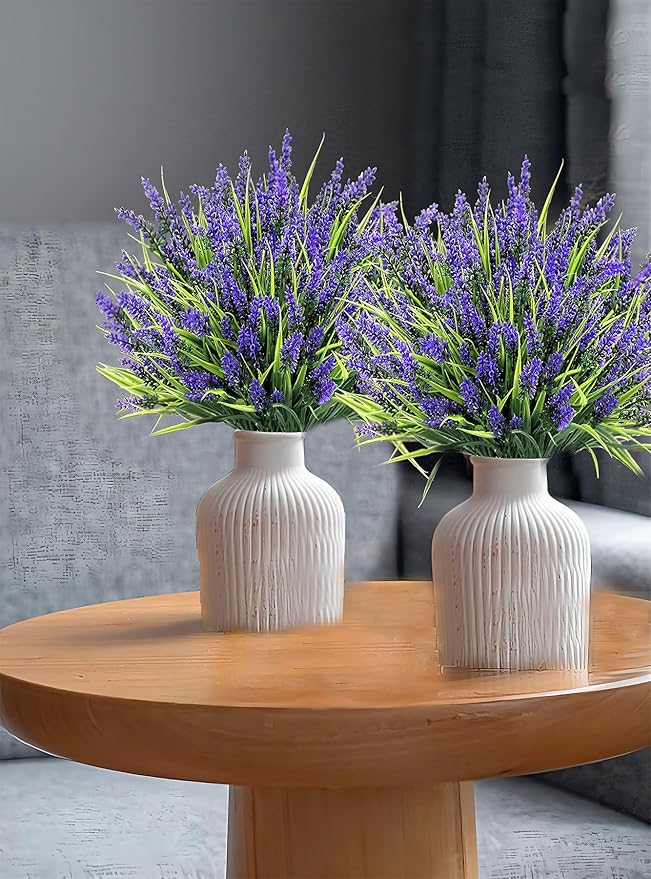 12pcs Purple Plastic Lavender Artificial Flowers for Outdoors - Home Decor, Wedding, Kitchen, Garden Patio, Porch Windows & Office Desk Decoration