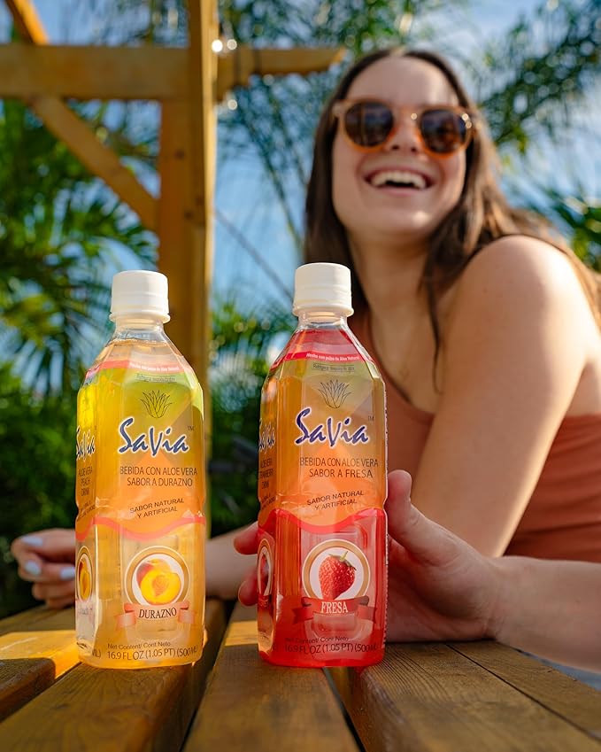 "Savia - Coconut Lychee Aloe Vera Drink, Quality Aloe-Based Beverage, Made with Real Aloe Pulp & Natural, Delicious & Refreshing, Vegetarian, Gluten-Free, Fat-Free (16.9oz, 12-Pack)"