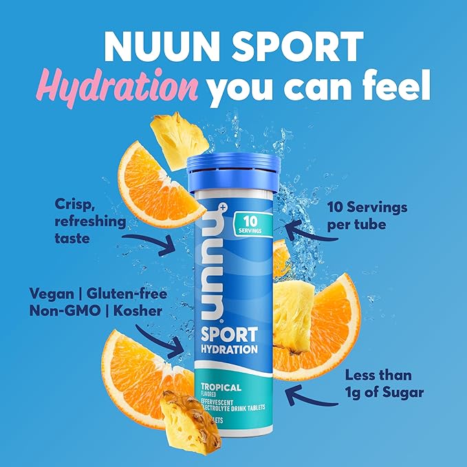Nuun Sport Electrolyte Tablets with Magnesium, Calcium, Potassium, Chloride & Sodium, Gluten Free & Vegan, Tropical, 8 Pack (80 Servings Total)