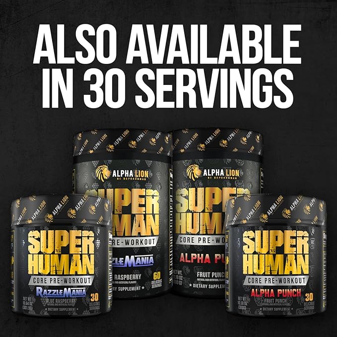 ALPHA LION Core Pre Workout with Creatine for Performance, Beta Alanine for Muscle, L-Citrulline for Pump & Tri-Source Caffeine for Sustained Energy (60 Servings, Razzle Mania)