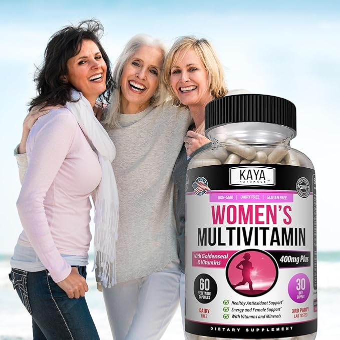 Kaya Naturals Women's Multivitamin, Overall Healthy Antioxidant, and Immune Support, Vitamins A, D, C, E, Biotin, Folic Acid, & Multi-Mineral, Energy & Metabolism Vitamin Supplement 60 Count