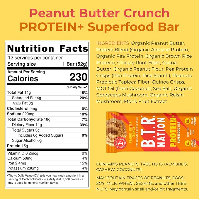B.T.R. Nation Superfood Keto Protein Bar - Plant Based Vegan Protein | (12 Pack) Variety Pack | Low Carb Food, Low Calorie, Gluten Free, No Sugar Alcohols, Boosted with Superfoods
