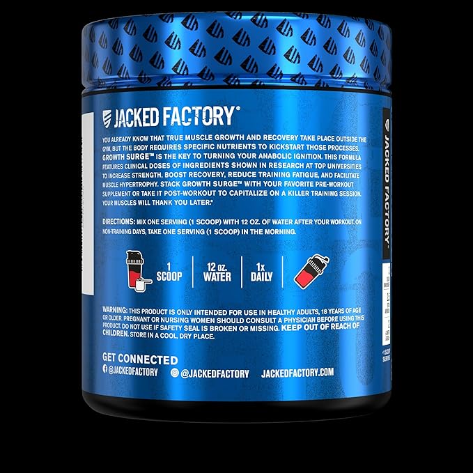 Jacked Factory Growth Surge Creatine Post Workout w/L-Carnitine - Daily Muscle Builder & Recovery Supplement with Creatine Monohydrate, Betaine, L-Carnitine L-Tartrate - 30 Servings, Cherry Limeade