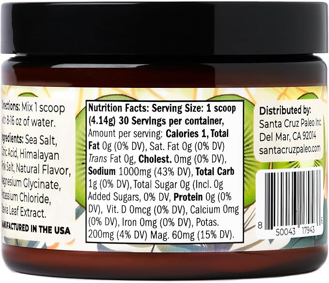 Santa Cruz Paleo Electrolyte Powder Kiwi Lemonade with Himalayan & Sea Salt, Magnesium, Potassium, Sugar-Free, 30 Servings