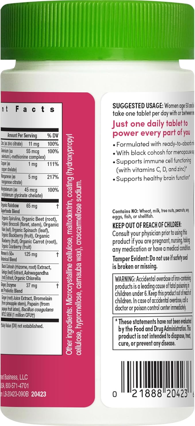 Rainbow Light Multivitamin for Women 50+, Vitamin C, D & Zinc, Probiotics, Women's One 50+ Multivitamin Provides High-Potency Immune Support, Non-GMO, Vegetarian, 90 Tablets