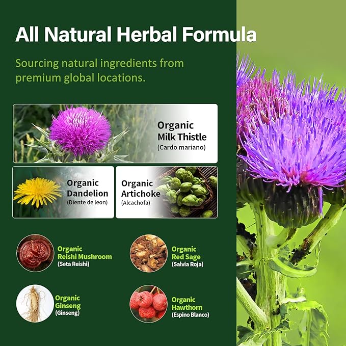 Silymarin Milk Thistle Liver Detox Capsules for Fatty Liver, Alcachofa y Cardo Mariano con Silimarina para el Higado Graso, Liver Cleanse Detox & Repair Formula w/Artichoke Extract. 120Count
