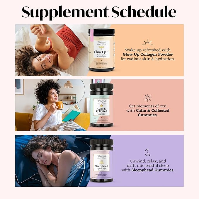 Winged Wellness Calm & Collected, Stress Relief Gummies - Stress Support Supplement with KSM-66 Ashwagandha, L-Theanine, GABA & Passionflower - Vegan & Gluten-Free Gummy - Raspberry, 42 Count