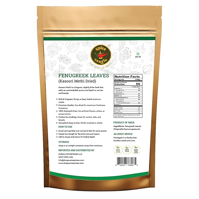 SPICE MAGIC Fenugreek Leaves – Kasoori Methi Premium Quality, Whole and Aromatic for Seasoning, Baking, and Cooking – 2 oz (2 OZ, Fenugreek Leaves)