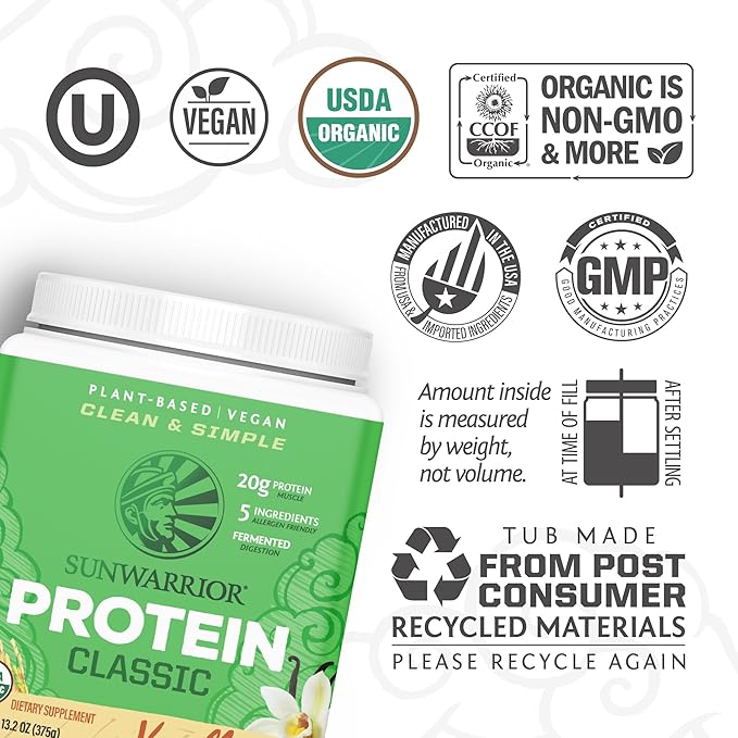 Brown Rice Protein Powder with Bcaa & Amino Acids Raw Rice Protein Shake Gluten Free Low Carb Dairy Free | Plant Based Classic Sprouted Brown Rice Protein Powder Vanilla 375g by Sunwarrior