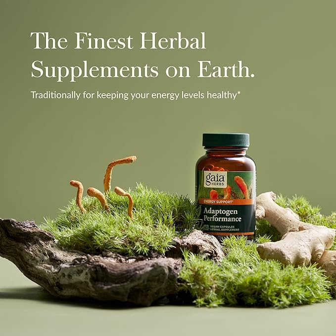 Gaia Herbs Adaptogen Performance Mushrooms & Herbs - Energy Support Supplement to Help Sustain Endurance and Stamina* - Contains Cordyceps and Ashwagandha - 60 Organic Vegan Capsules (30-Day Supply)