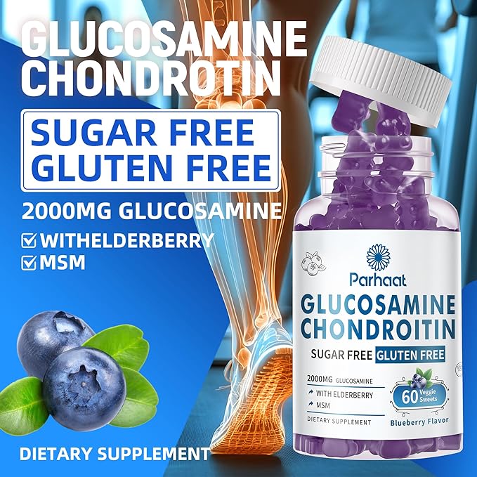 Glucosamine Chondroitin Gummies with MSM & Elderberry Extra Strength - Joint Support, Antioxidant Immune Support Supplement for Adults, Men & Women.Blueberry-2pack