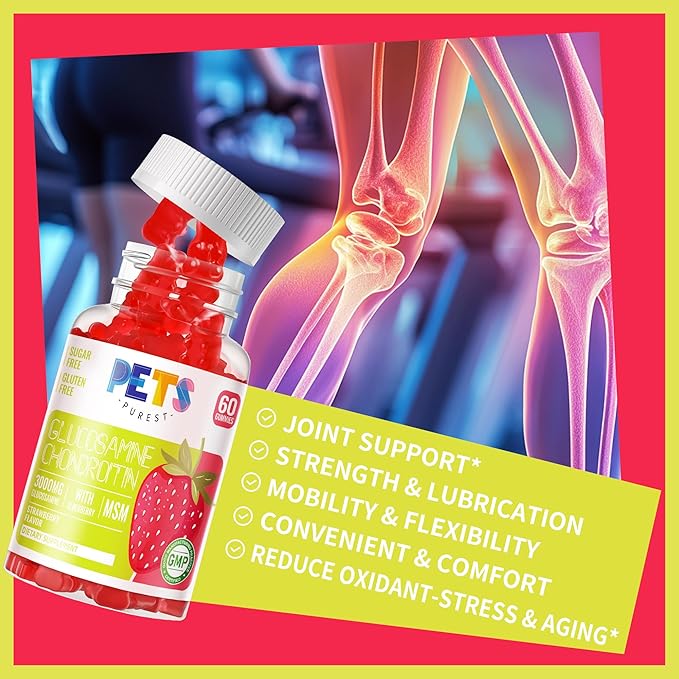 Glucosamine Chondroitin Gummies with MSM & Elderberry Extra Strength - Joint Support, Antioxidant Immune Support Supplement for Adults, Men & Women.Strawberry