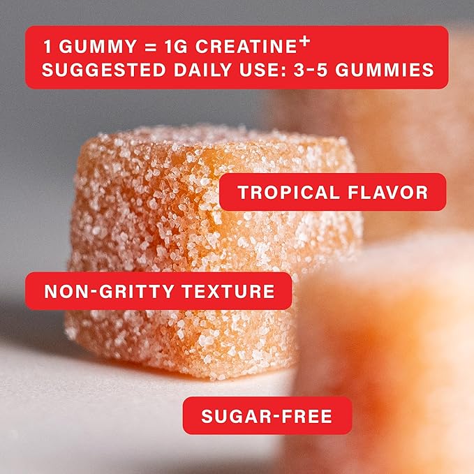 ATPerform Sugar-Free Creatine Monohydrate Gummies with Black Currant Extract, Vitamin B12 & L-Theanine for Pre-Workout, Post-Workout Recovery, Focus, Strength & Energy | Tropical, 90ct