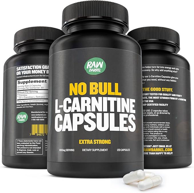 “No Bull” L-Carnitine Supplement, Pure Keto-Friendly L-Carnitine L-Tartrate Capsules for Improved Cognitive Function & Focus for Women and Men, L Carnitine Capsules, 500mg