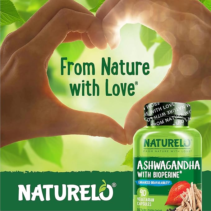 NATURELO Ashwagandha Organic Root Powder - Natural Herbs Supplement for Fatigue, Stress Relief, Mood Enhancer - with Black Pepper Extract - 90 Vegan Capsules (Pack of 2)