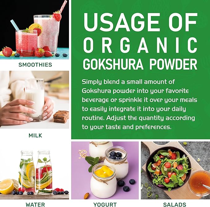 Jiva Organics Gokshura Powder 7 Ounce Bag - Non-GMO, Pure, Full Spectrum Tribulus - Indian Origin