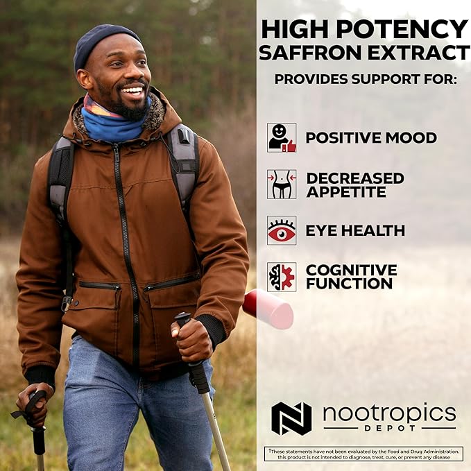Nootropics Depot High Potency Saffron Extract Capsules | 30mg | Minimum 7.5% Crocins and 1% Safranals | Crocus sativus | 60 ct