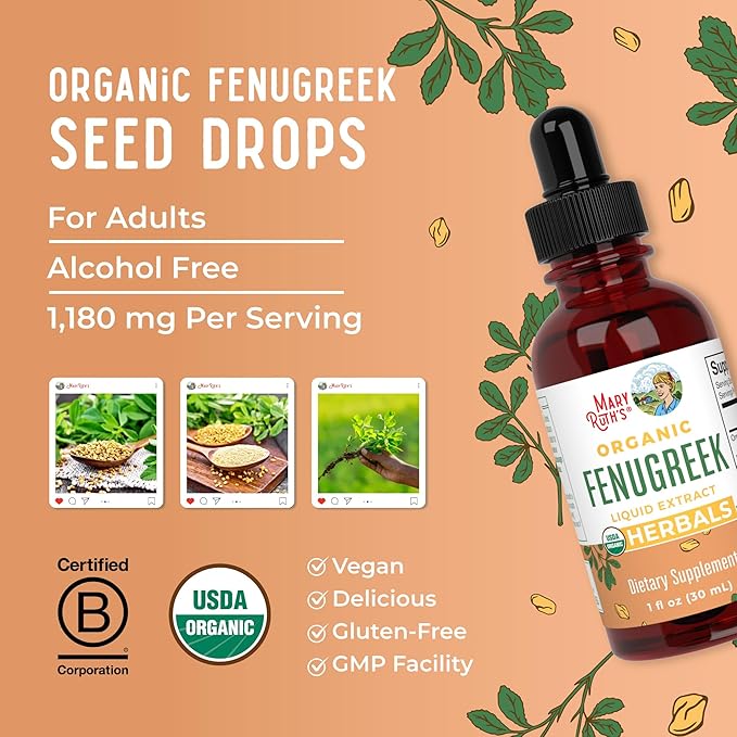 Organic Fenugreek Seed Liquid Extract by MaryRuth's | USDA Organic | Easy-to-Take | Fenugreek Seeds Supplement | Herbal Extract | Vegan | Gluten Free | Sugar Free | Non-GMO | 30 Servings
