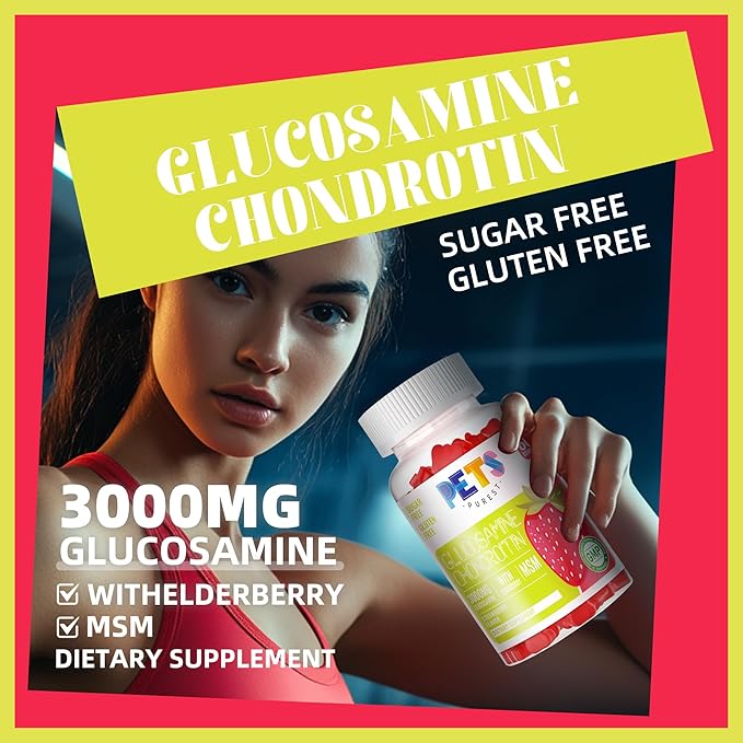 Glucosamine Chondroitin Gummies with MSM & Elderberry Extra Strength - Joint Support, Antioxidant Immune Support Supplement for Adults, Men & Women.Strawberry