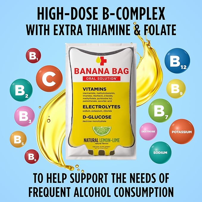 Banana Bag Oral Solution Packets โ Natural Lemon Lime 15pk | A Refreshing Blend of Electrolytes, Vitamin C, and B-Complex for Daily Hydration and Energy | Perfect for Any Lifestyle.