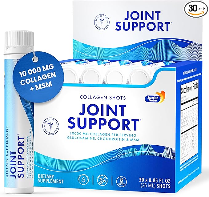 Swedish Nutra - Joint Support 30 Shots I Collagen Type I, II & III I Glucosamine, MSM, Chondroitin, Turmeric I Sugar-Free - 30 Day Supply