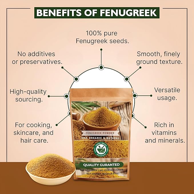 AYUSHKA ORGANIC Fenugreek Powder | 8.8 OZ | Trigonella foenum-graecum | Flavorful & Nutritious Spice for Every Kitchen