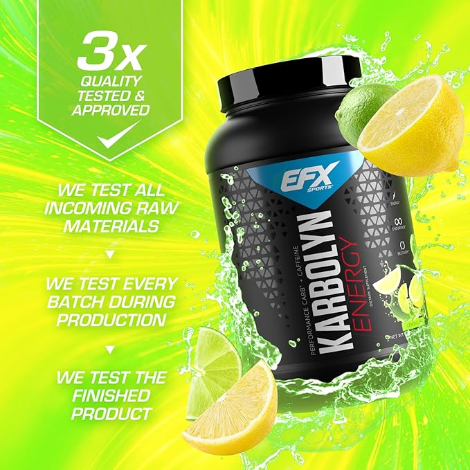 EFX Sports Karbolyn Energy | Performance Carbohydrate Powder + Caffeine | Carb Load & Energize | 250mg Caffeine | Sugar Free | 36 Servings (Lemon Lime)