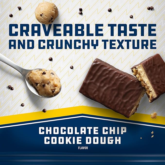 CLIF Builders + Caffeine - Chocolate Chip Cookie Dough Flavor - Plant Based Protein Bars - Gluten Free - Non-GMO - Low Glycemic - 20g Protein - 2.4 oz. (12 Count)