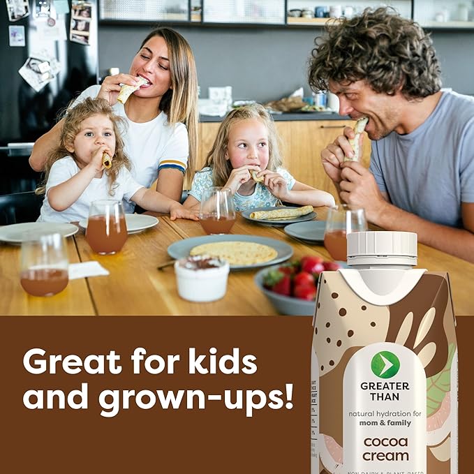 Greater Than Lactation Supplement Support, Coconut Water, Vitamins & Electrolyte Drink for Breastfeeding & Immune Support, Lactation Cookies Alt, Gluten Free, Low Sugar, 24 Pack, Cocoa Chocolate Cream