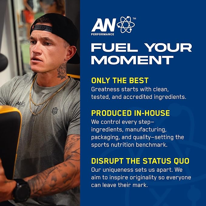 AN Performance Pre-Workout Powder Supplement for Men & Women | Energy Drink Mix with 300mg Caffeine + Beta Alanine + Citrulline | Third-Party Tested | Lemon Freeze | 30 Servings