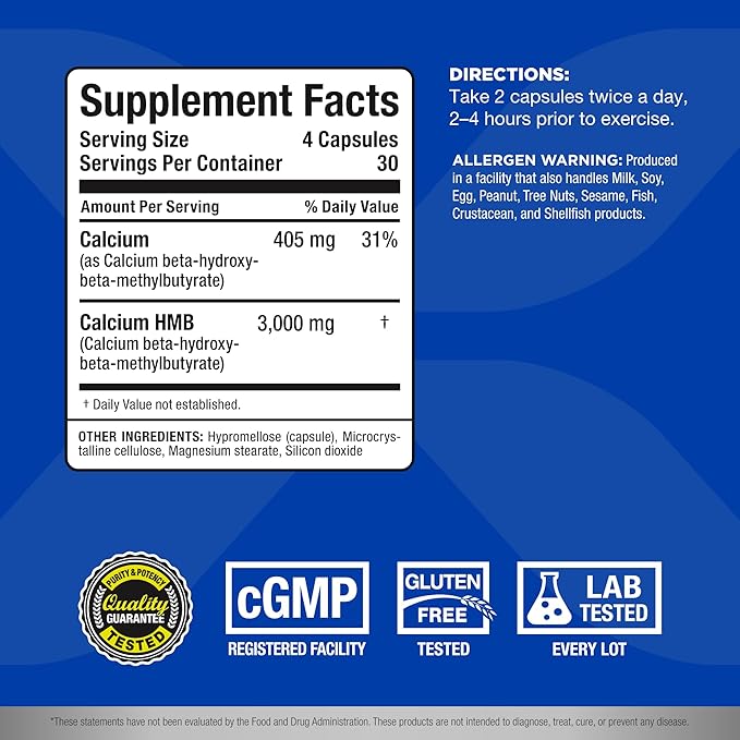 ALLMAX HMB 3000 (120 Veggie Capsules) - Supports Muscle Strength & Reduces Muscle Breakdown - Non-GMO, Gluten Free - 30 Servings