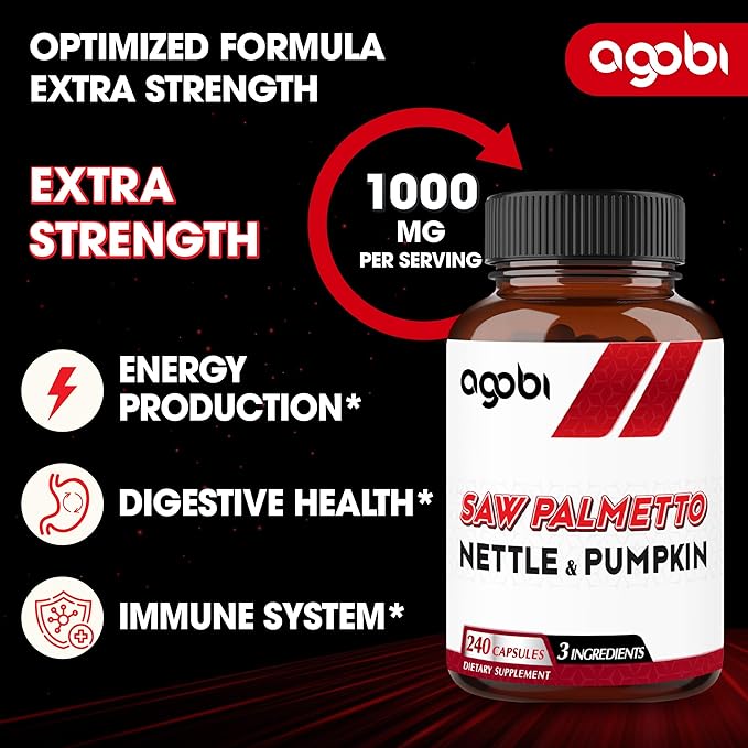 agobi Saw Palmetto Supplement with Nettle Leaf & Pumpkin - Support for Restful Mood, Hair Health, Immune System & Energy Production - 240 Veggie Capsules for 4-Month Suppply