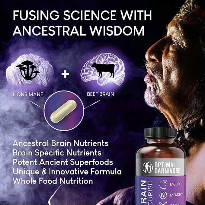 Lions Mane Mushroom Supplement & Beef Brain, Powerful Nootropics Brain Support Supplement, Brain Supplements for Memory and Focus, 180 Capsules