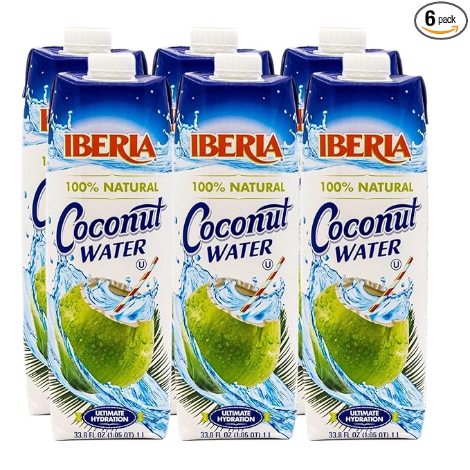 Iberia Coconut Water, 33.8 fl oz (1 liter) 100% Natural Coconut Water with No Additional Ingredients (Pack of 6)