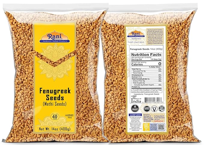 Rani Fenugreek (Methi) Seeds Whole 14oz (400g) Trigonella foenum graecum ~ All Natural | Vegan | Gluten Friendly | Non-GMO | Kosher | Indian Origin, used in cooking & Ayurvedic spice