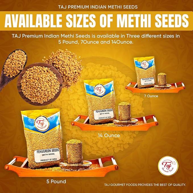 TAJ Premium Indian Methi Seeds, Fenugreek Seeds, Trigonella foenum graecum, (14 Ounce)