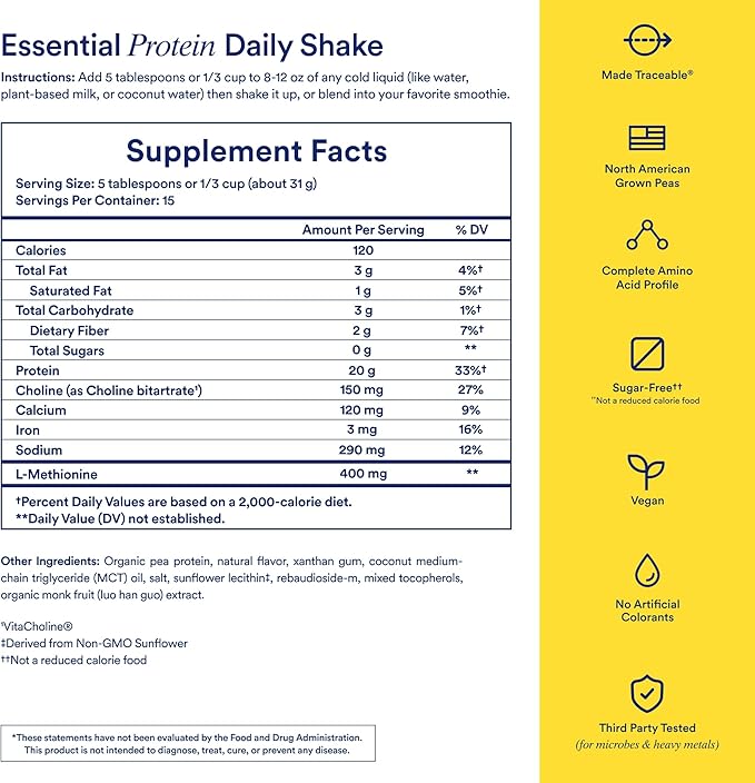 Ritual Vegan Protein Powder with BCAA: 20g Organic Pea Planted-Based Protein from Regenerative Farms in USA, Complete Amino Acid Profile, Gluten Free, Sugar Free, Dairy Free, Vanilla, 1 Lbs