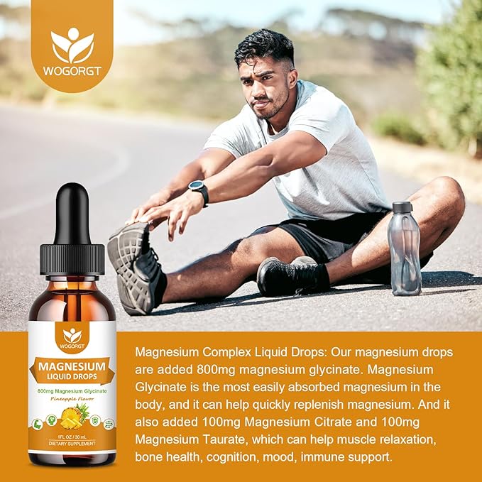 Magnesium Glycinate Liquid Drops with Citrate & Taurate - Cognition, Muscle & Focus, Liquid Magnesium Complex Supplement with Vitamin D3, GABA, L-theanine, Pineapple Flavor - 1 Fl Oz (2 Pack)