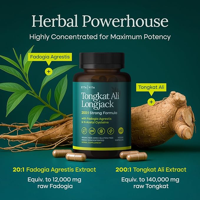 Potent Longjack - Tongkat Ali & Fadogia Agrestis Supplement for Men & Womens Energy, T Support, Lean Muscle Growth & Recovery, Hormonal Balance, Pre-Workout with Vegan NAC Liver Detox & Cleanse
