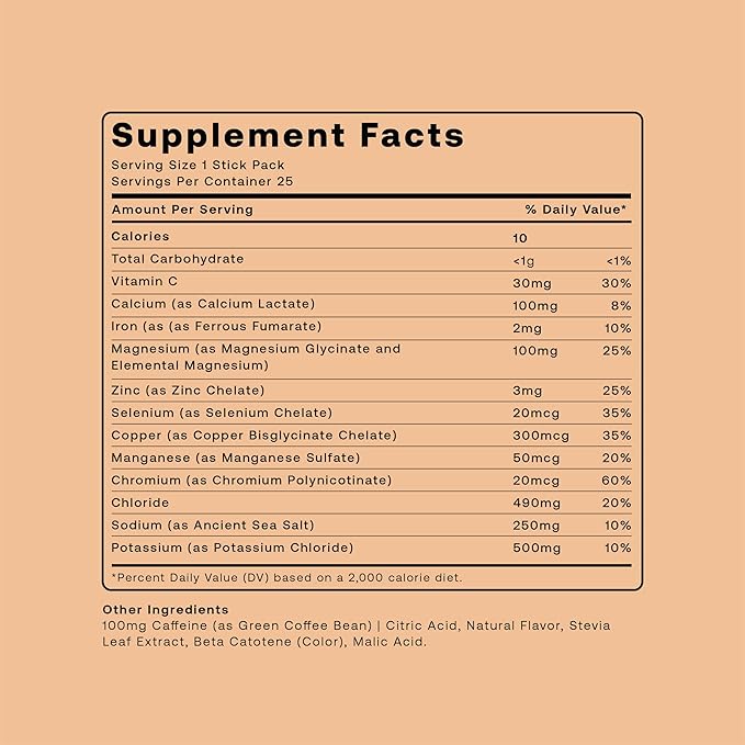 Hydrofy Hydrogen Water + Electrolytes Drink Mix | Superior Hydration Packets with Molecular Hydrogen (H2), Sodium, Potassium, Magnesium, Calcium, and Minerals | No Sugar | Orange + Caffeine 25 ct