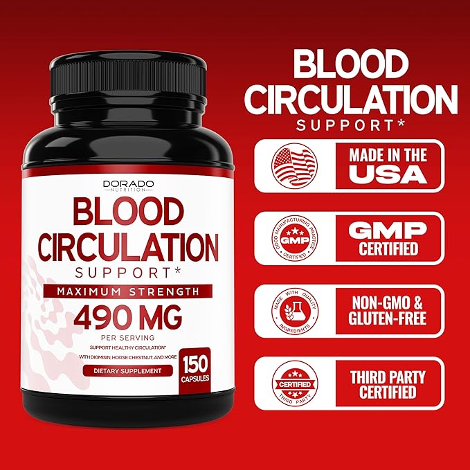 Blood Circulation Supplements (150 Count) Leg Circulation with Diosmin - Blood Flow Supplements for Men & Women - Spider & Varicose Veins For Legs Support - Vegan & Non GMO - 3rd Party Tested