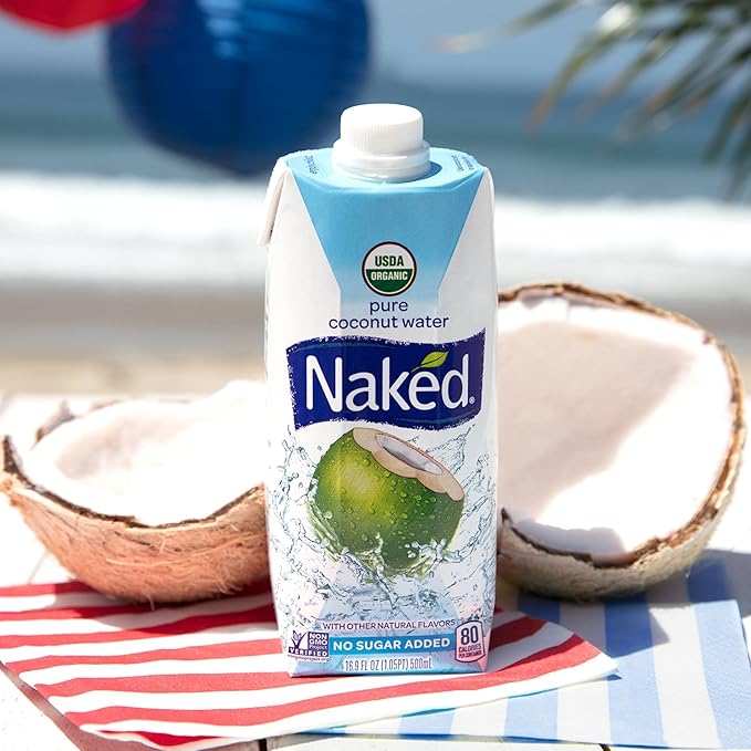 NAKED JUICE 100% Organic Pure Coconut Water, USDA Organic Certified, NON GMO Project Verified, 16.9 Ounce(Pack of 12)