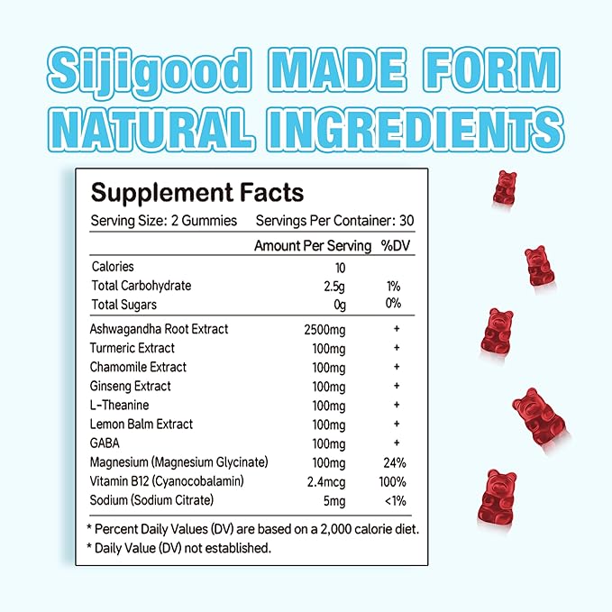 Ashwagandha Gummies with L-theanine, Ashwa Root Supplement Gummy for Women Men, 60 Mixed Berry Flavored Gummies