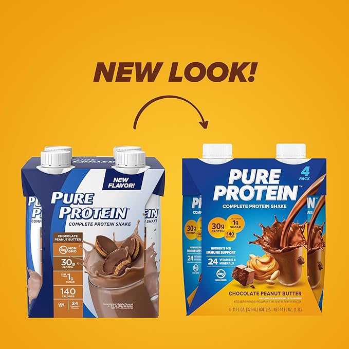 Pure Protein Chocolate Peanut Butter,Ready to Drink and Keto-Friendly, Vitamins A, C, D, and E Plus Zinc to Support Immune Health, 11 Oz, 12 Count (Packaging may vary)