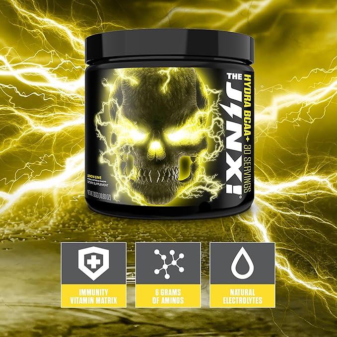 JNX SPORTS The Jinx! Hydra BCAA+ Post Workout Recovery Drink - Hydration with Electrolytes for Men & Women - 30 Serving, Lemon Lime