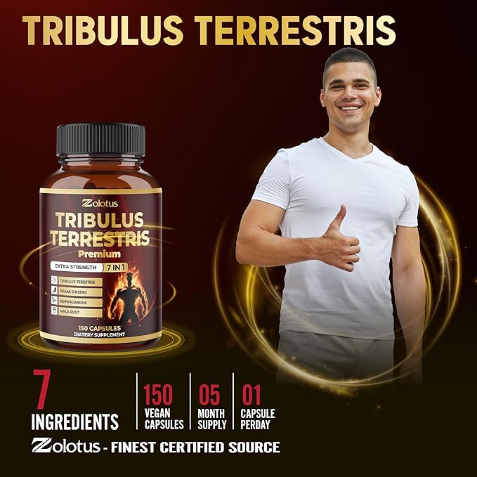 Tribulus Terrestris Supplement for Men & Women, 5-Month Supply with Ashwagandha, Panax Ginseng, Saw Palmetto, Maca, Shilajit, 150 Count