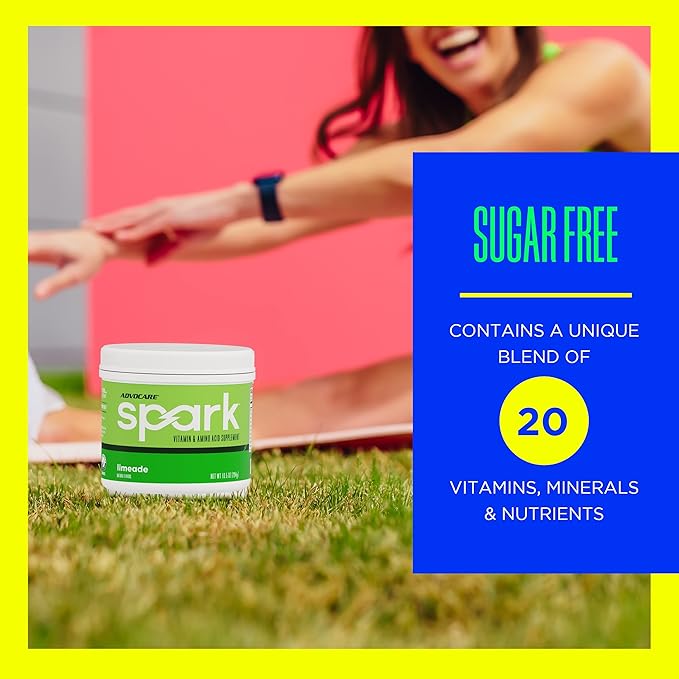 AdvoCare Spark Vitamin & Amino Acid Supplement - Focus & Energy Drink Powder Mix with Vitamin A, B-6, C & E - Also Includes L-Carnitine & L-Tyrosine - Limeade - 10.5 oz
