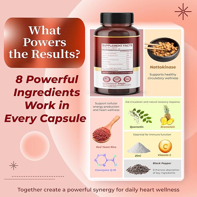 Nattokinase with CoQ10 + Red Yeast Rice Quercetin + Bromelain -Immune Booster - USA Made & Tested (150-day Supply (Pack of 1))