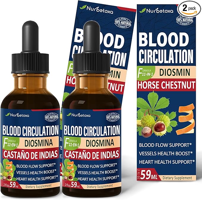 Blood Circulation Drops, Nitric Oxide Supplement for Blood Flow, Pressure & Heart Health W/Horse Chestnut Extract Liquid. Castaño de Indias y Diosmina para la Circulacion y Varices. 4 oz