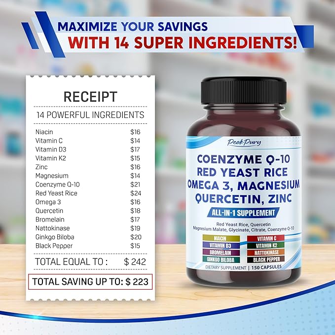 Coenzyme Q-10 Red Yeast Rice Quercetin Magnesium Malate, Glycinate, Citrate - Made in USA